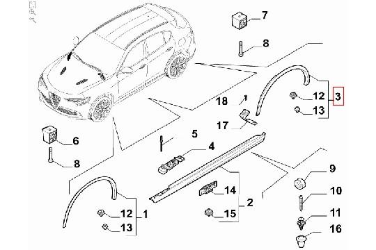 undefined FIAT GROUP - ALFA ROMEO STELVIO/ GEEN QV, SIERLIJST WIELKAST RECHTSACHTER ORIGINEEL - 50549702 